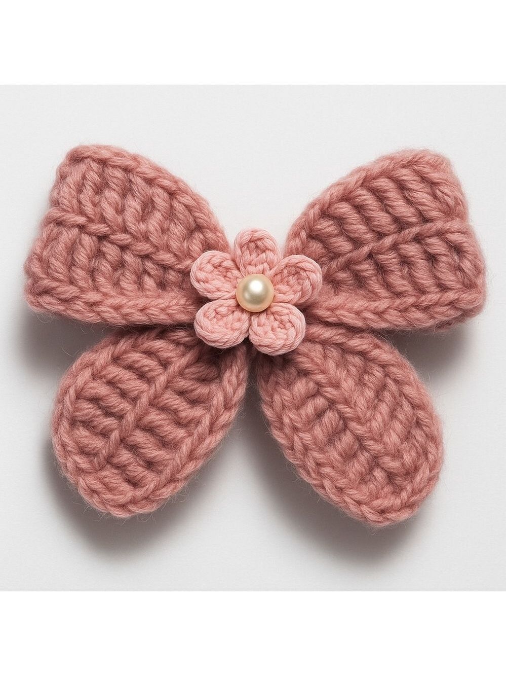 Hand Crafted Crochet Bow Pale Pink Alligator Clip Silk Ribbon Flower